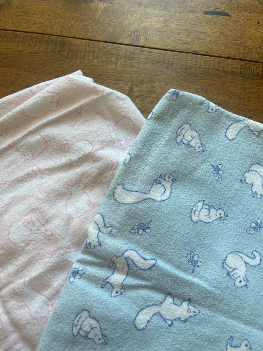 Martha Stewart Everyday Flannel Baby Blankets 100% Cotton Bunnies Squirrel TWO